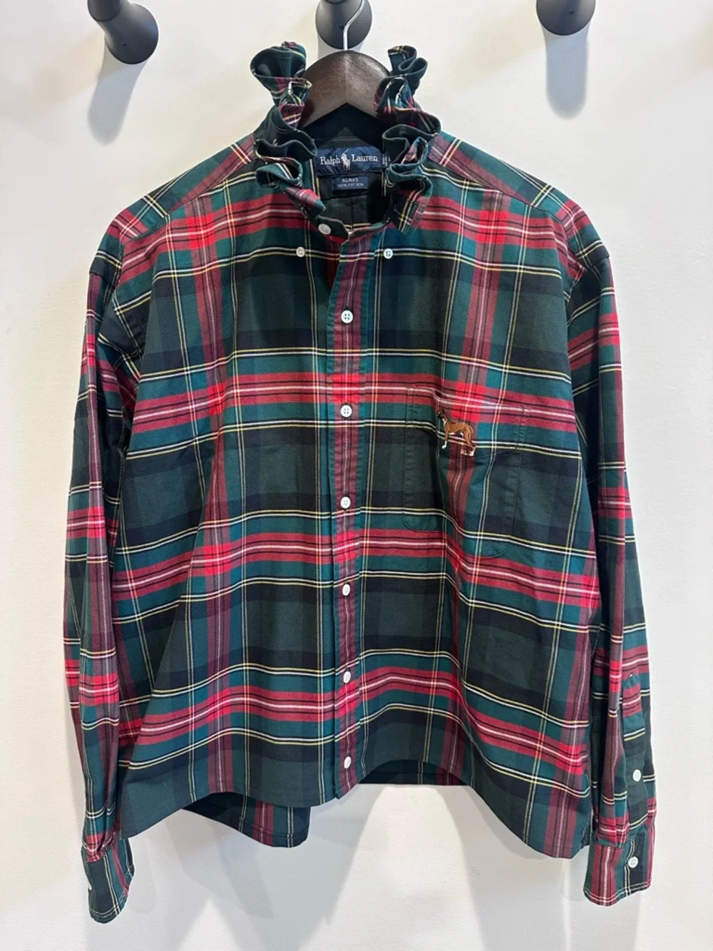Ralph Lauren Blake OOAK Ruffle Collar Boxer Dog Plaid Top | Reworked | Large - Picture 2 of 7